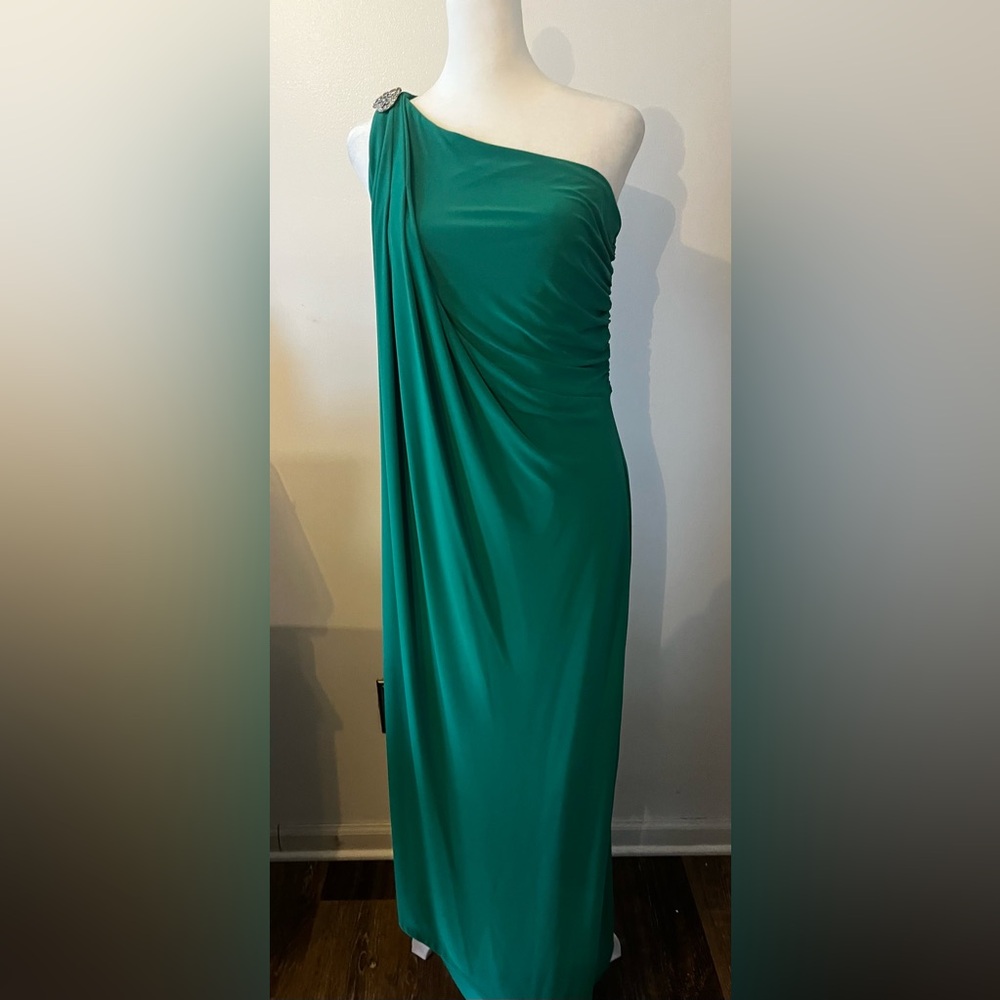 Ralph Lauren One Shoulder Dress with Rhinestone Accent